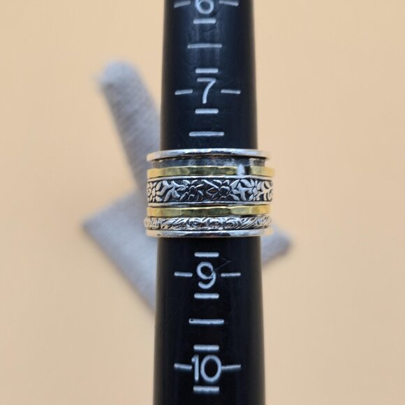 Size 8 Sterling Silver Silpada Brand Floral Spinner Anxiety Band Ring A4737 - Picture 6 of 8